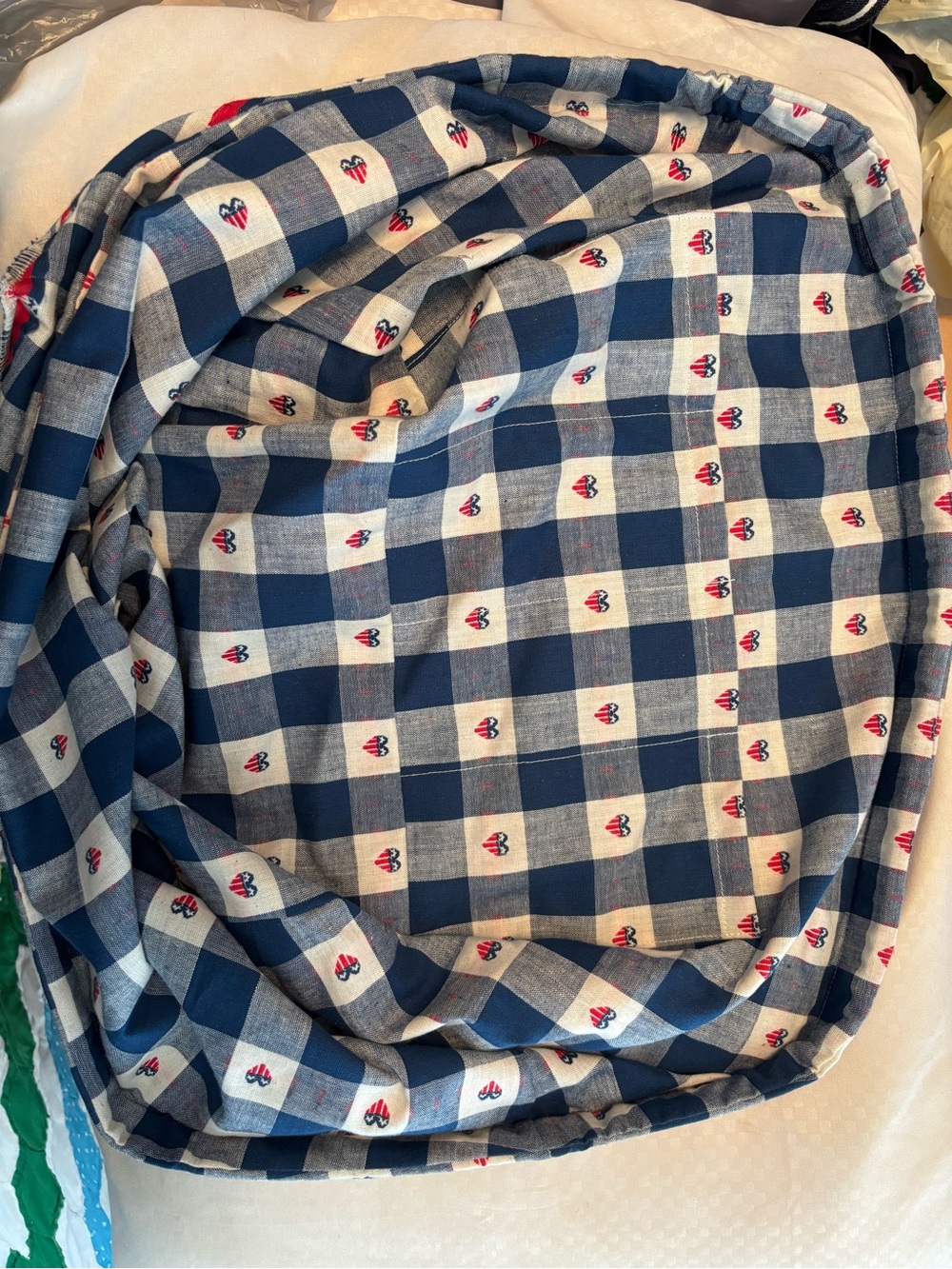 Longaberger picnic basket custom liner. Red, white and blue hearts.